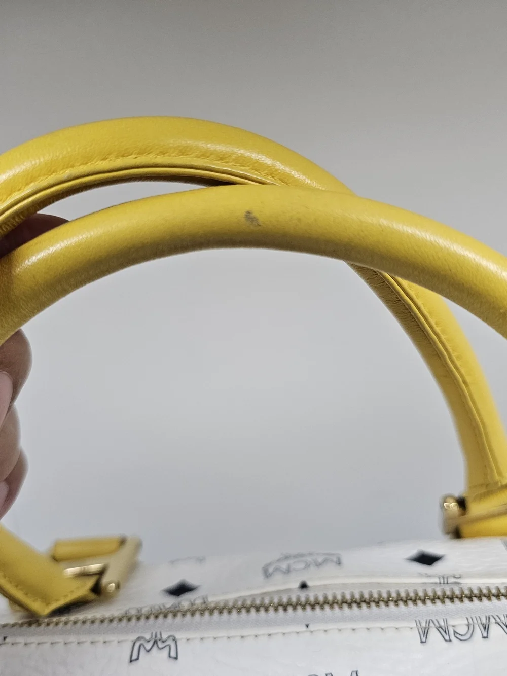 MCM White & Yellow Logo Satchel